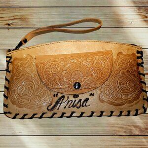 "Anisa" - Personalized - Hand Tooled WESTERN LEATHER Wallet - Whipstitch